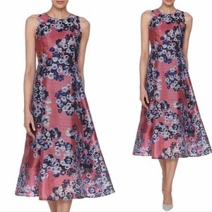 LK Bennett Rose and Navy Floral Striped Midi Dress